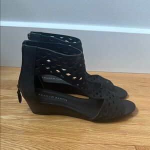 Franco Sarto Black Wedge Sandals with Cutout Design